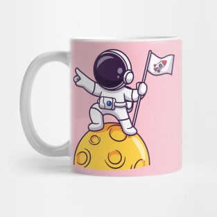 Cute Astronaut Holding Flag On Moon Cartoon Mug